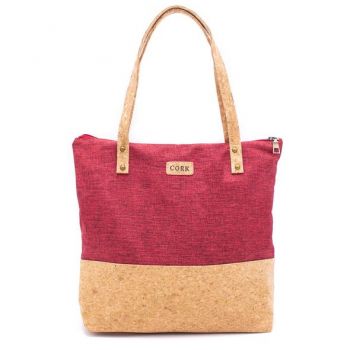 Red Fabric With Cork Tote Bag For Ladies | Made From 100% Vegan Cork