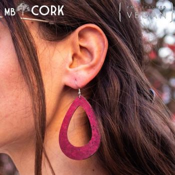 Handcrafted Red Cork Hoop Earrings - Cork earrings