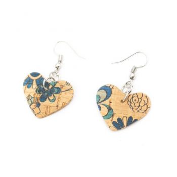 Handcrafted Printed heart earrings - Cork earrings