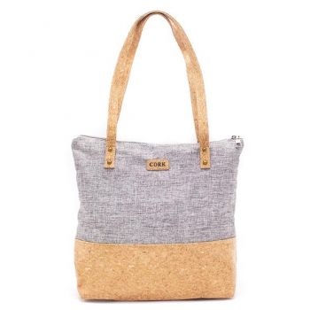 Grey Fabric With Cork Tote Bag For Ladies