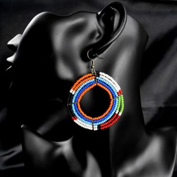 Hand Crafted African Beaded Zulu Maasai Earrings | Ring/Circle Shaped