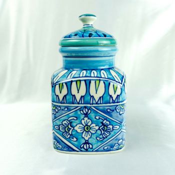 Hand Painted Ceramic Pickle Jar | Mughal Collections | Turquoise