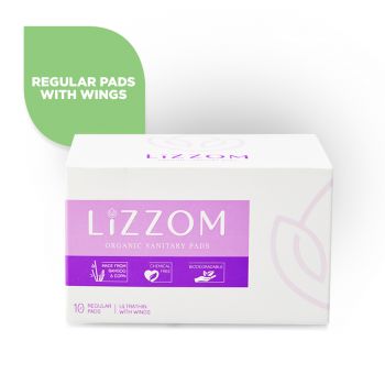 LiZZOM Organic Sanitary Pads - 10 count – Regular Size with wings.  Comfortable period days - Dry feel | Plastic free | Antibacterial | Odour & Rash free Pads