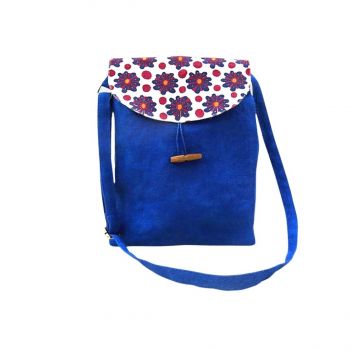 Hand Stitched Jute Blue Floral Shoulder Bag For Women | Eco Friendly