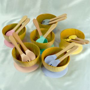 100% Plastic Free Infant Feeding Bowl | Wooden, Soft Silicone Spoon