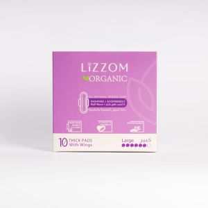 LiZZOM Organic Sanitary Pads -10 count- Thick Regular Size with wings - Comfortable period days - Dry feel | Plastic free | Antibacterial | Odour & Rash free Pads